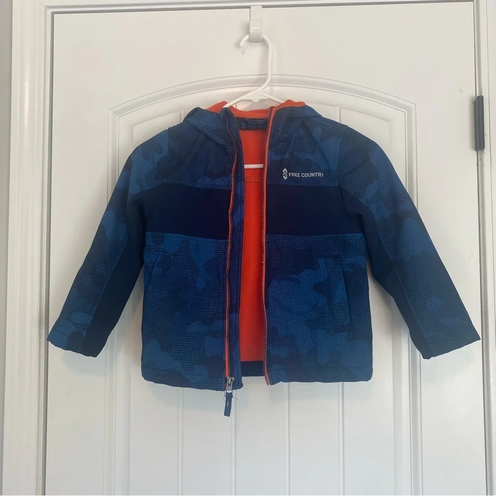 Free Country Little Boys Blue & Orange Zip Up Hooded Jacket Size 5/6 - Picture 1 of 9